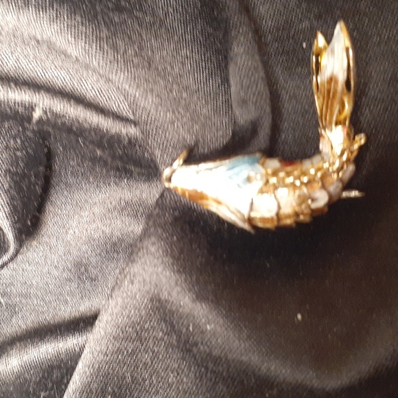 Vtg Articulated cloisonne gold & pearl white enamel.  2 1/2" pendant/charm. - Picture 5 of 7